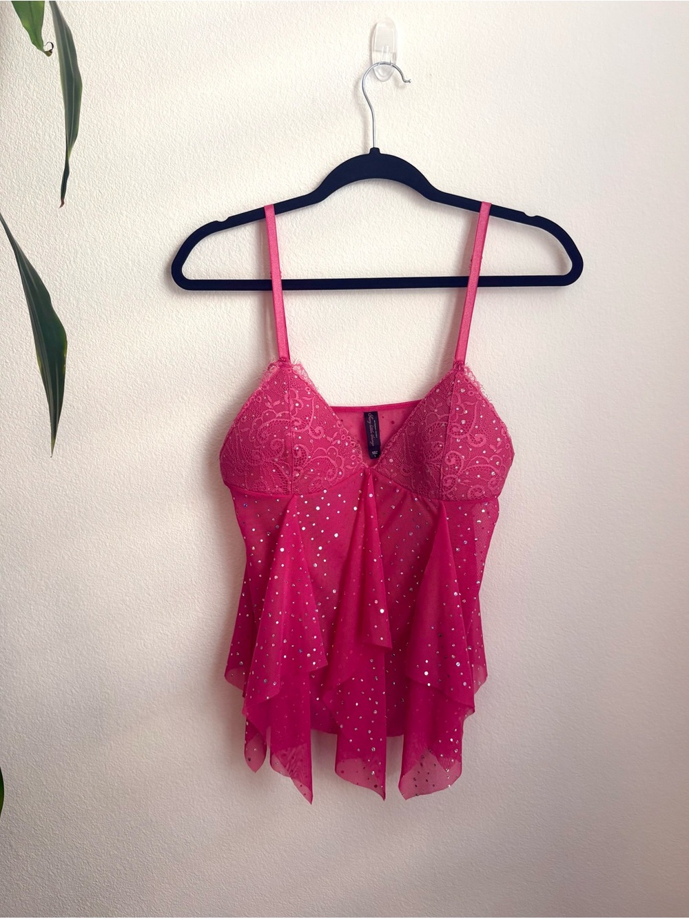 Vintage Y2K Victoria's Secret Sexy Little Things Hot Pink Sparkly Flowy Camisole